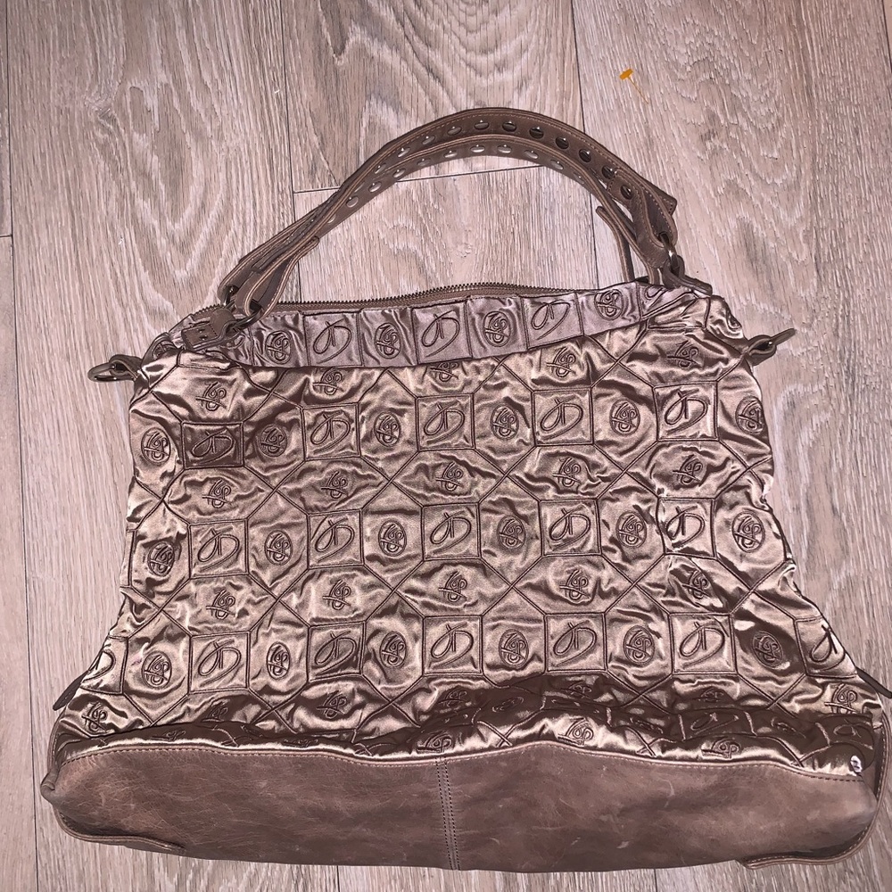 Junior Drake Hobo Stlye Metallic Brown Shoulder Bag With Embroidered logo